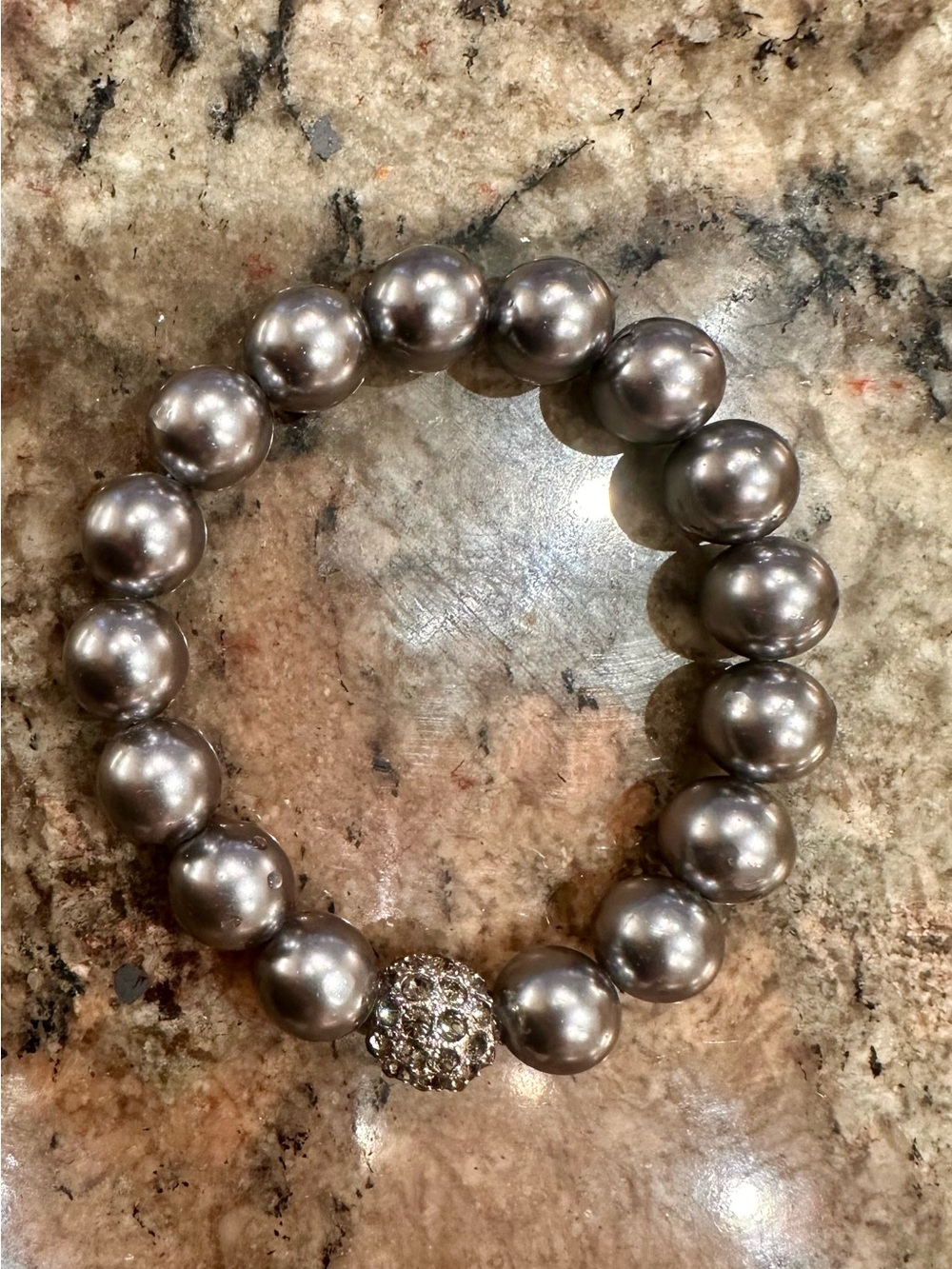 Elegant Silver Pearl Stretch Bracelet with Crystal Accent